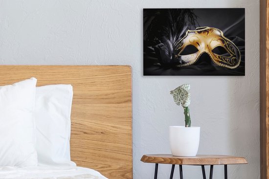 Canvas Schilderij Carnaval - Masker - Goud - 30x20 cm - Wanddecoratie
