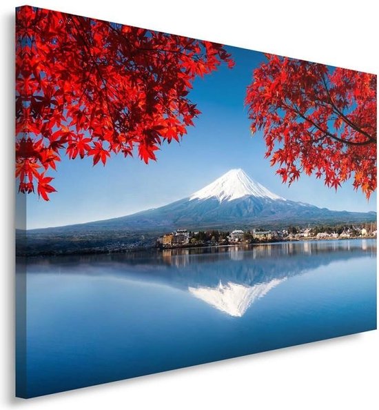 Trend24 - Canvas Schilderij - Weergave Van Fuji - Schilderijen - Landschappen - 90x60x2 cm - Rood