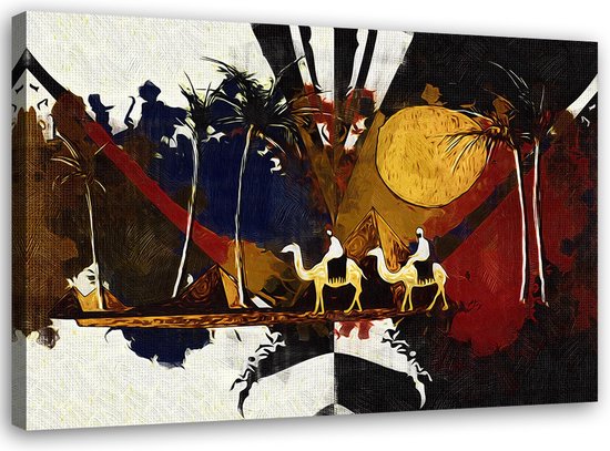 Trend24 - Canvas Schilderij - Afrikaans Landschap - Schilderijen - Oosters - 100x70x2 cm - Bruin