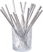 100x Zilveren papieren rietjes 20 cm - Papieren drinkrietjes - Feest benodigdheden