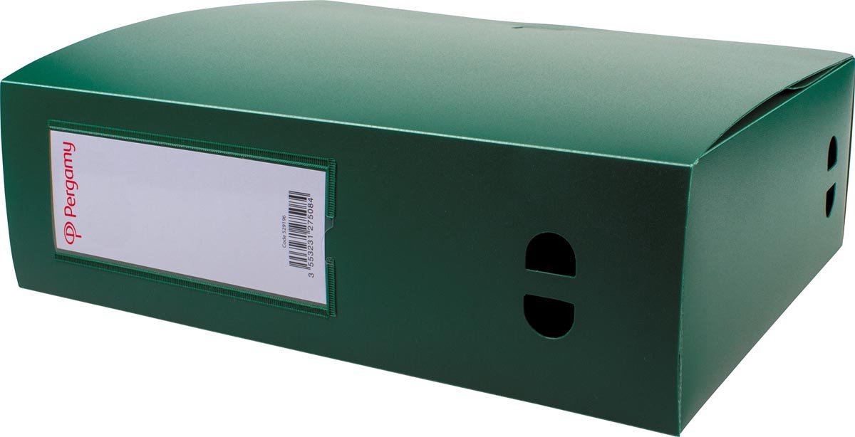 Pergamy elastobox, voor ft A4, uit PP van 700 micron, rug van 10 cm, groen 12 stuks