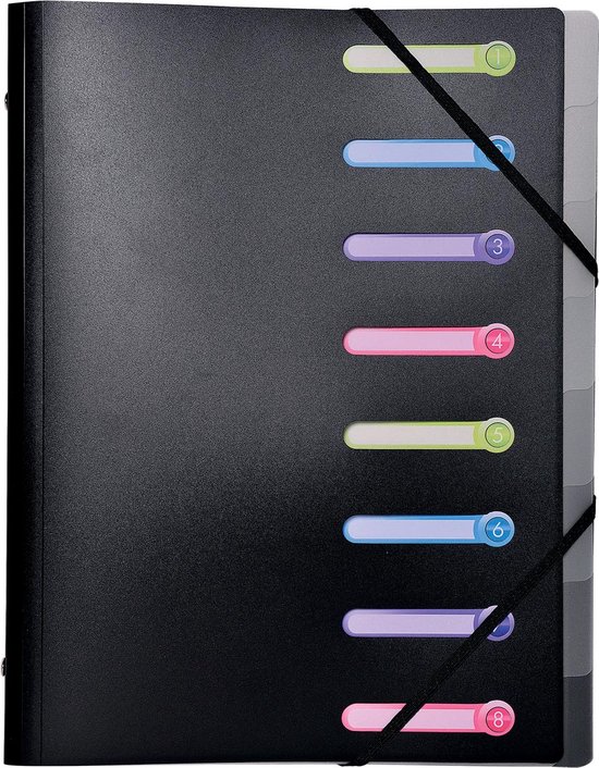 Exacompta 10x Trieur polypropylène 3 rabats 8 compartiments OPAK - Noir - 56181E