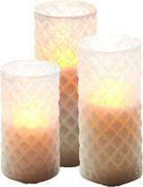 3x stuks luxe led kaarsen in glas H12,5 cm, H15 cm en H17,5 cm - Kerstversiering