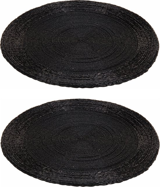 2x stuks placemats/onderleggers zwart rond D35 cm Diner/kerstdiner
