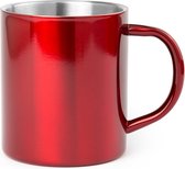1x Drinkbeker/mok rood 280 ml - RVS - Rode mokken/bekers voor onbijt en lunch