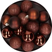 Kerstversiering set mix mat/glans/glitter mix kerstballen in het donkerbruin 6 - 8 - 10 cm pakket - 62x stuks