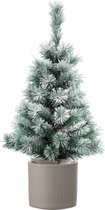 Volle besneeuwde kunst kerstboom 75 cm inclusief taupe pot - Kunstkerstbomen middelgroot