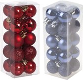 Kleine kunststof kerstversiering 40x stuks set en 3 cm kerstballen in het donkerblauw en rood - Voor kleine kerstbomen
