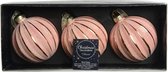 3x stuks luxe glazen kerstballen brass roze met glitter 8 cm - Kerstversiering/kerstboomversiering