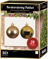 24 Stuks mix glazen Kerstballen pakket goud 6 en 8 cm - kerstballen pakket