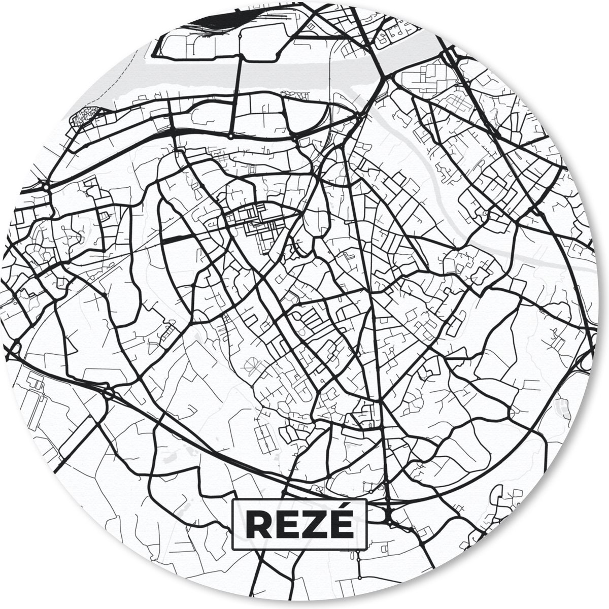 Muismat rond 20x20 cm - Mousepad Stadskaart - Frankrijk - Kaart - Plattegrond - Rezé - Zwart wit - Ronde muismatten - Stadskaart