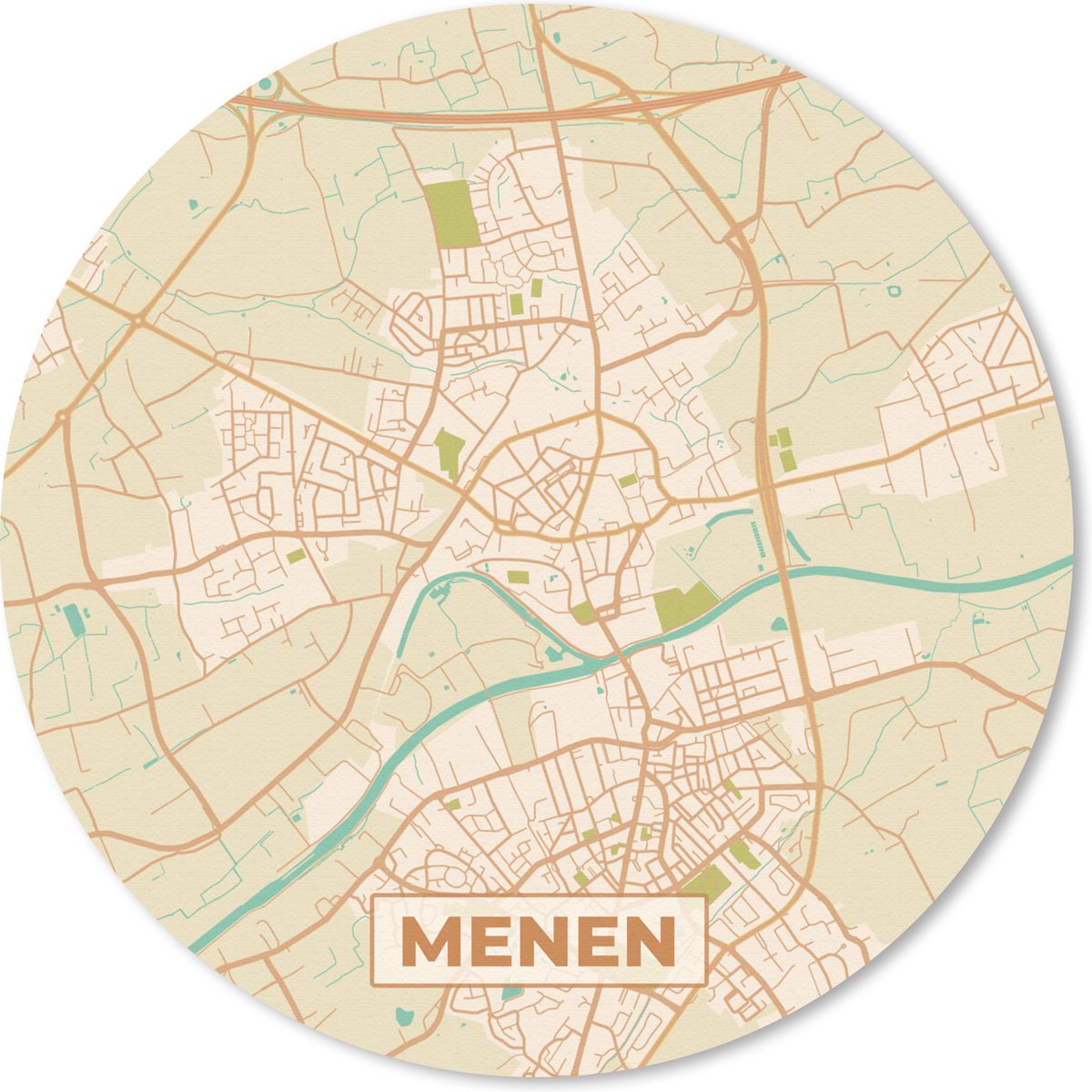 Muismat rond 20x20 cm - Mousepad Plattegrond - Kaart - België - Vintage - Menen - Stadskaart - Ronde muismatten - Stadskaart