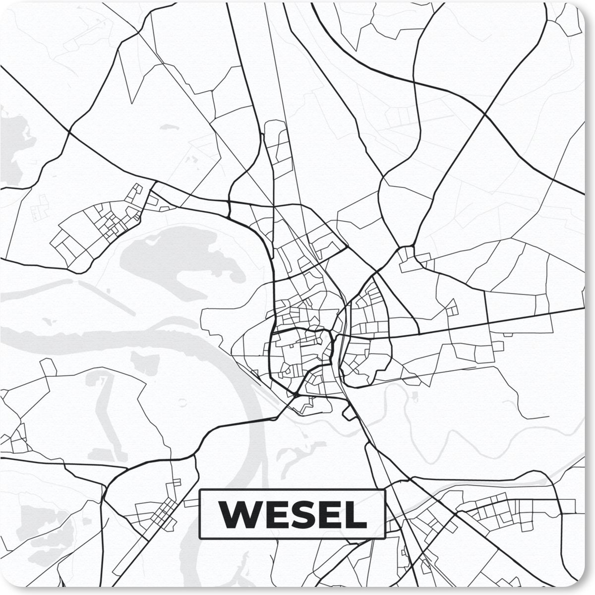 Muismat 20x20 cm - Mousepad Stadskaart - Plattegrond - Wesel - Kaart - Muismatten - Stadskaart