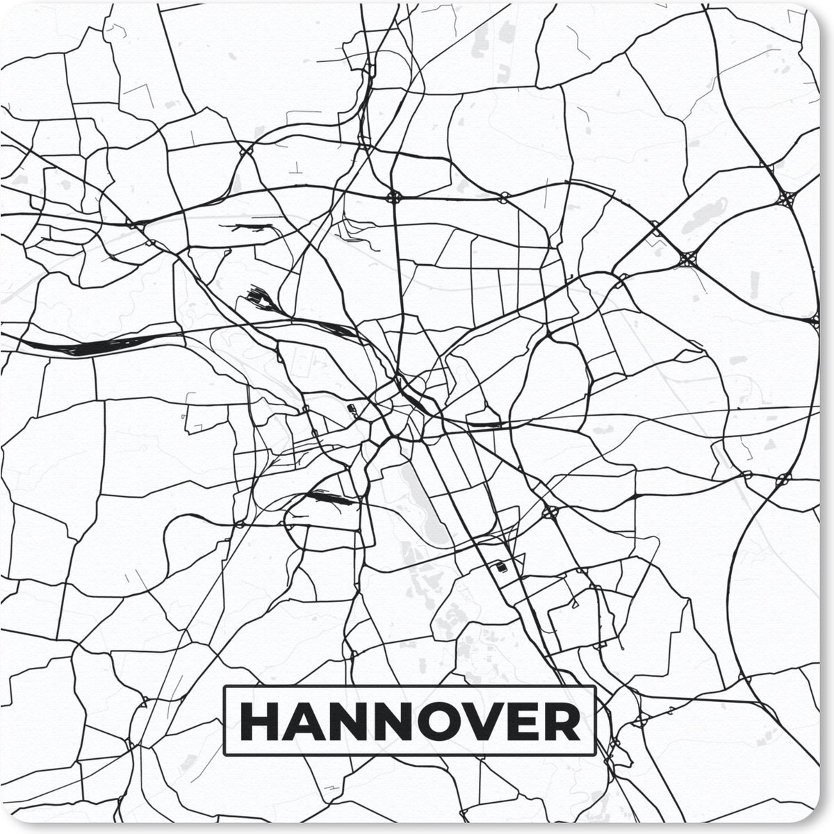 Muismat 20x20 cm - Mousepad Hannover - Plattegrond - Kaart - Stadskaart - Muismatten - Stadskaart