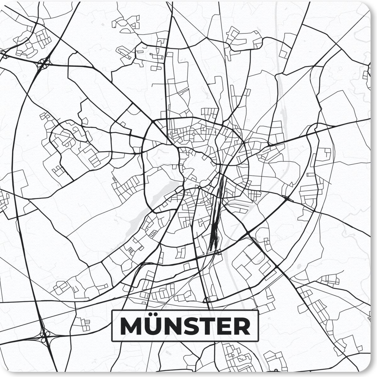Muismat 30x30 cm - Mousepad Münster - Kaart - Plattegrond - Stadskaart - Muismatten - Stadskaart