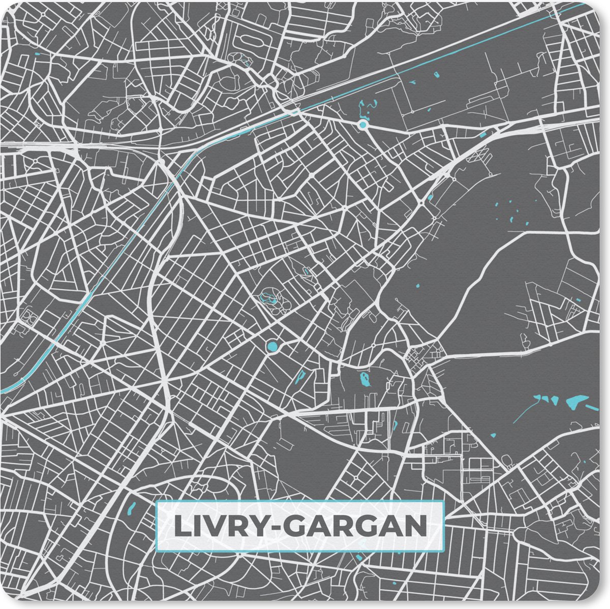 Muismat 30x30 cm - Mousepad Livry-Gargan - Frankrijk - Plattegrond - Kaart - Stadskaart - Muismatten - Stadskaart