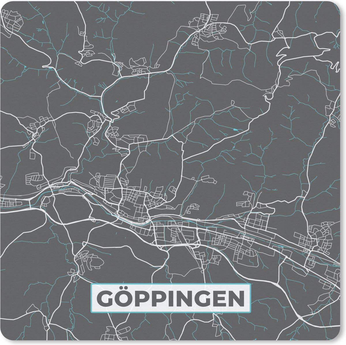 Muismat 30x30 cm - Mousepad Stadskaart – Plattegrond – Duitsland – Blauw – Göppingen – Kaart - Muismatten - Stadskaart