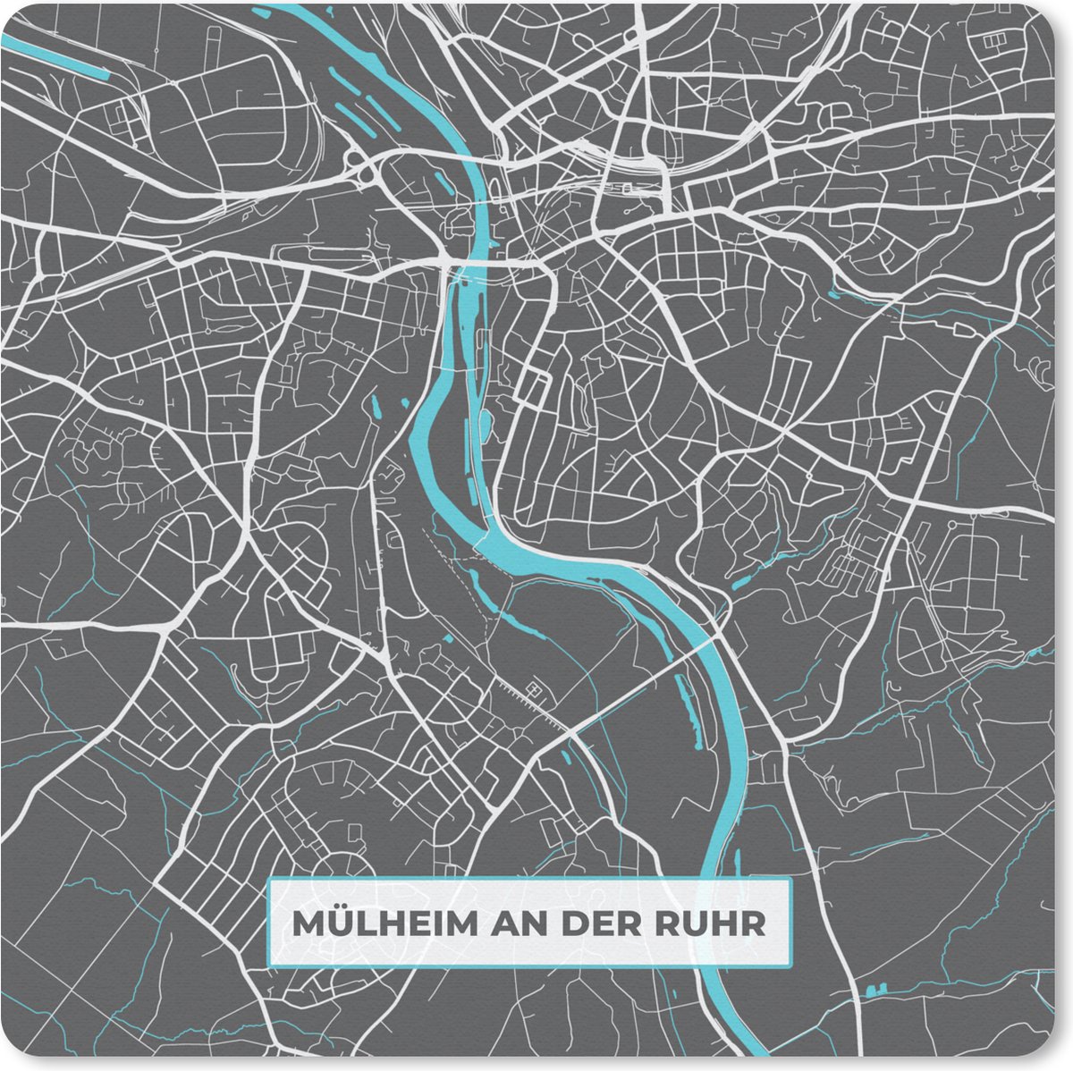 Muismat 30x30 cm - Mousepad Stadskaart – Plattegrond – Duitsland – Blauw – Mülheim an der Ruhr – Kaart - Muismatten - Stadskaart