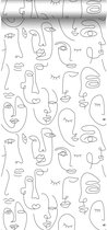 ESTAhome behang line art gezichten zwart wit - 139145 - 0,53 x 10,05 m