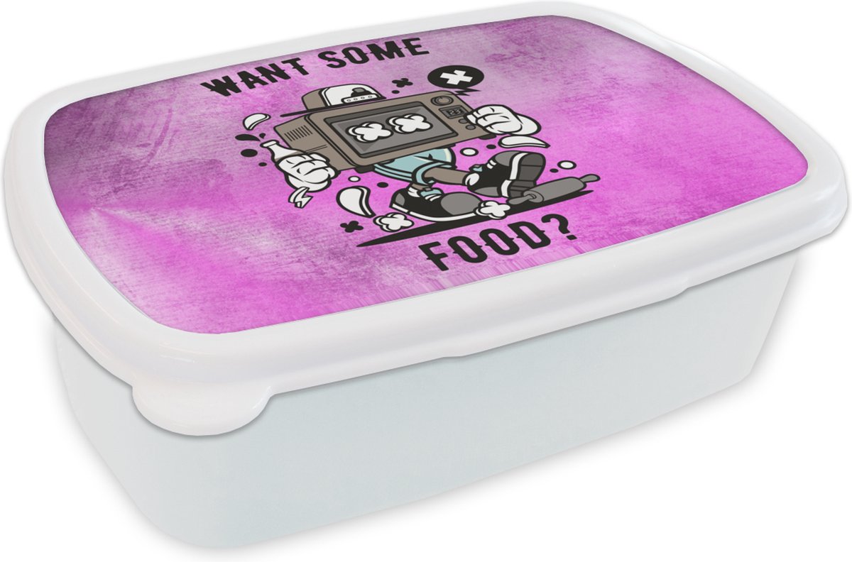 Broodtrommel Wit - Lunchbox - Brooddoos - Televisie - Eten - Vintage - 18x12x6 cm - Volwassenen