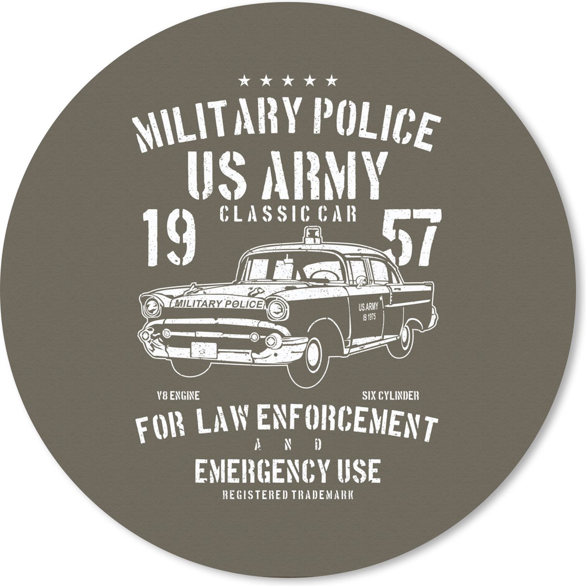 Muismat rond 20x20 cm - Mousepad Mancave - Auto - Politie - Vintage - Ronde muismatten