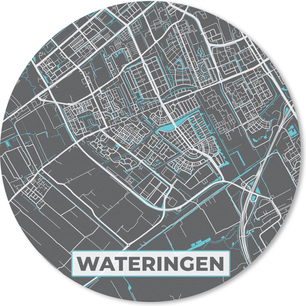 Muismat rond 20x20 cm - Mousepad Kaart - Plattegrond - Wateringen - Stadskaart - Ronde muismatten - Stadskaart