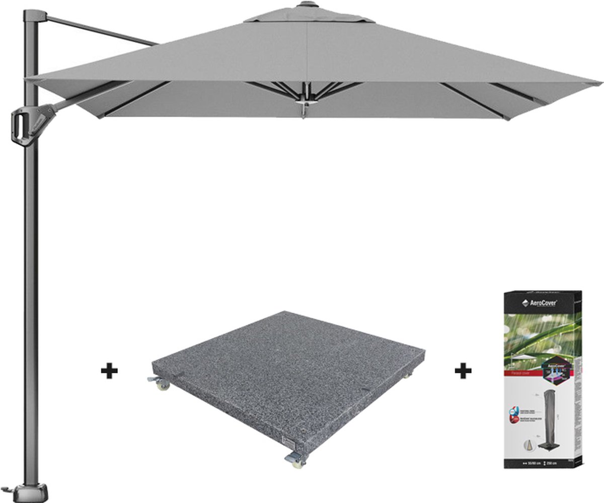 Platinum Voyager zweefparasol T1 2.5x2.5 m. - Light Grey met voet en hoes