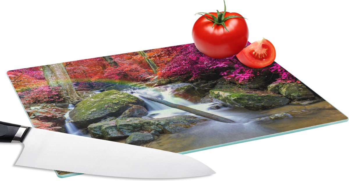 Glazen Snijplank - 28x20 - Regenboog - Waterval - Bomen - Stenen - Mos - Snijplanken Glas