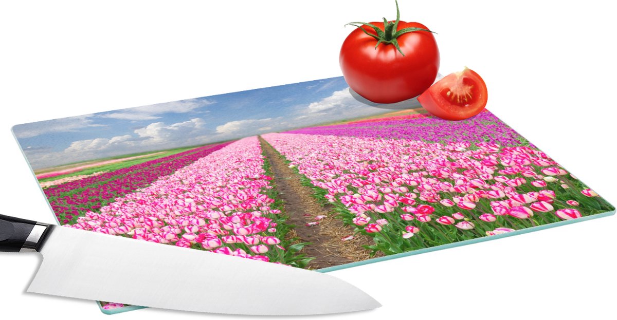 Glazen Snijplank - 28x20 - Tulpen - Zon - Lente - Snijplanken Glas