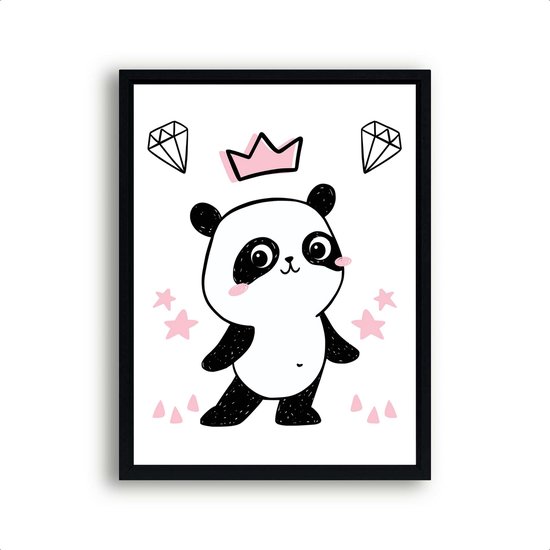 Poster Roze Panda de Superster - Kroontje - Meisjeskamer - Babyshower / Geboorte Cadeau - Babykamer - 70x50cm - Postercity