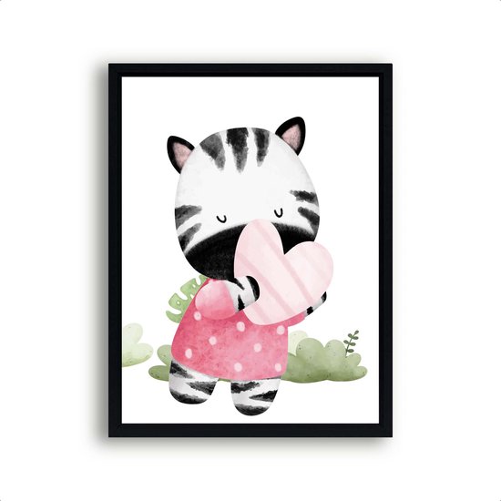 Poster Liefde zebra - hartjes / liefde geven / Jungle / Safari / Dieren Poster / Babykamer - Kinderposter 70x50cm