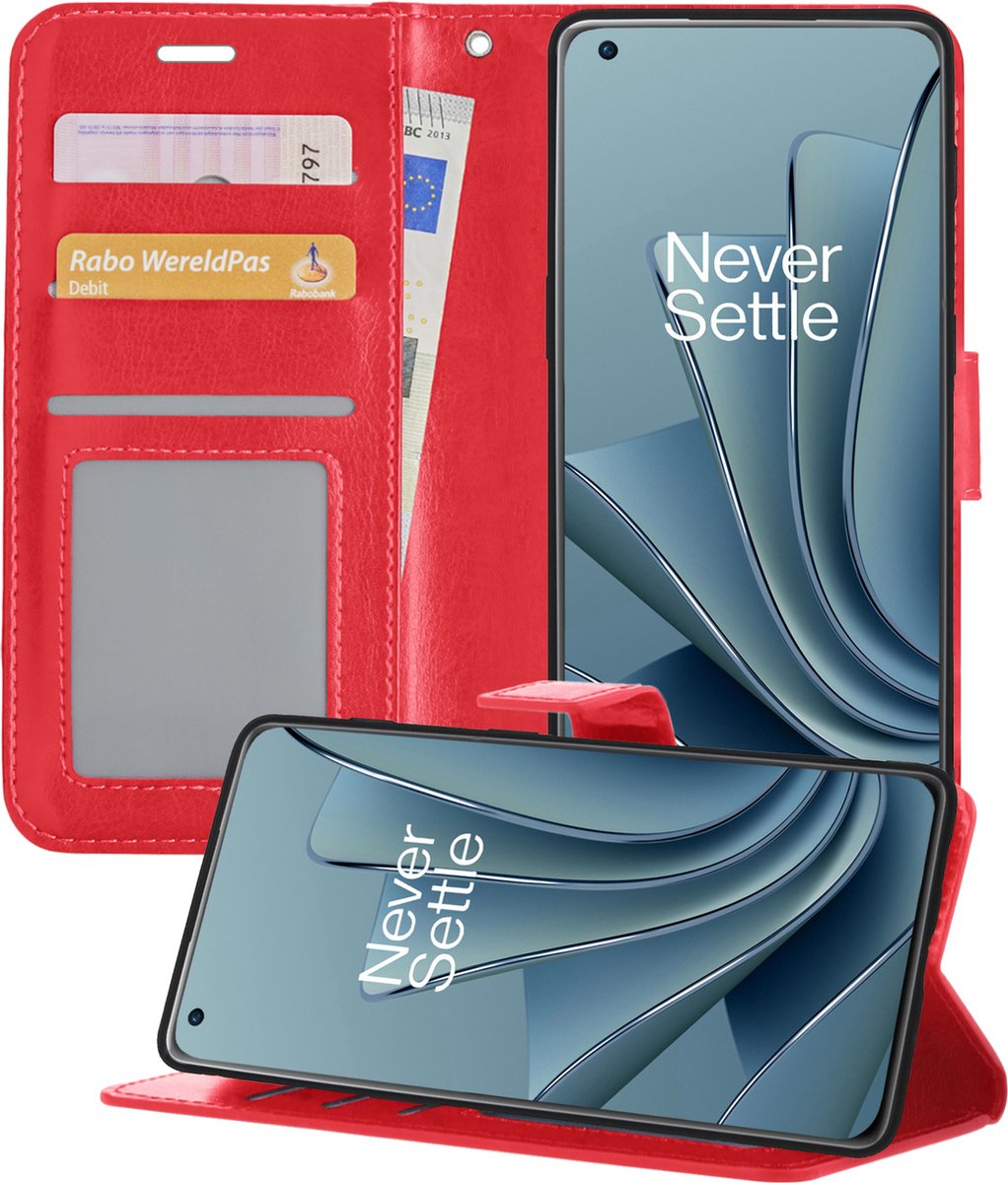 Hoesje - Geschikt voor OnePlus 10 Pro - Luxe Bookcase - Walletcase Hoes - Portemonnee - Cover - Telefoonhoes - Rood