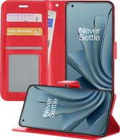 Hoesje Geschikt voor OnePlus 10 Pro Hoesje Book Case Hoes Portemonnee Cover Walletcase - Hoes Geschikt voor OnePlus 10 Pro Hoes Bookcase Hoesje - Rood