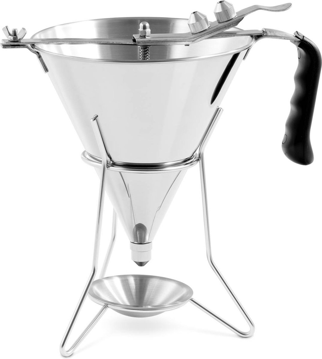 Trechter - 1.8 L - Roestvrij staal - 3 vultips - standaard met lekbak - Royal Catering
