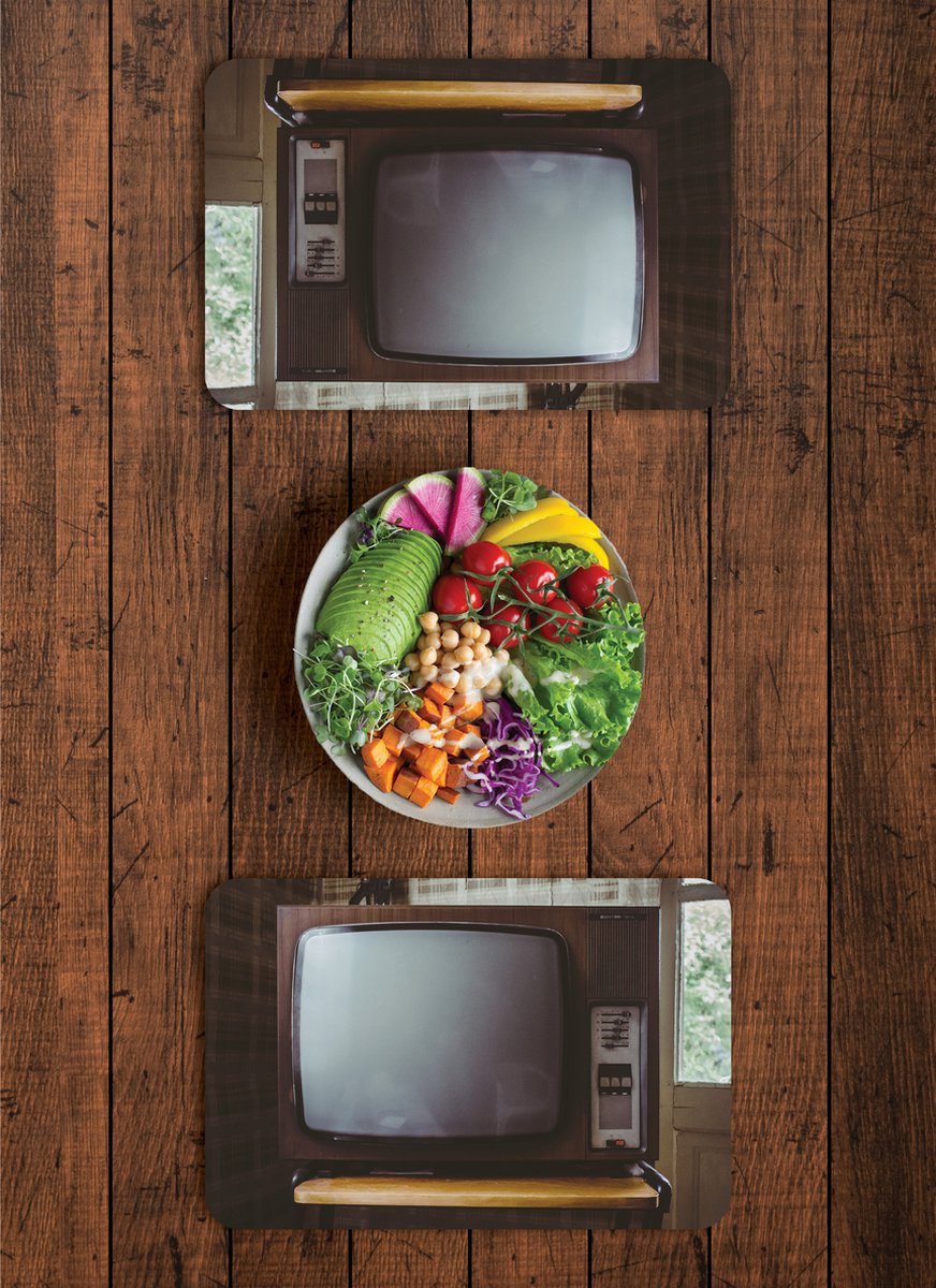 BWK Flexibele Placemat Oude TV op een Tafeltje Set van 2 Placemats