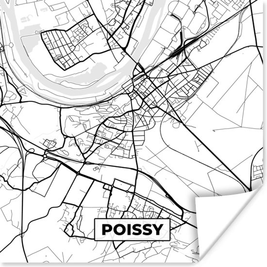 Affiche Plan Plan de ville France Poissy Carte Zwart et