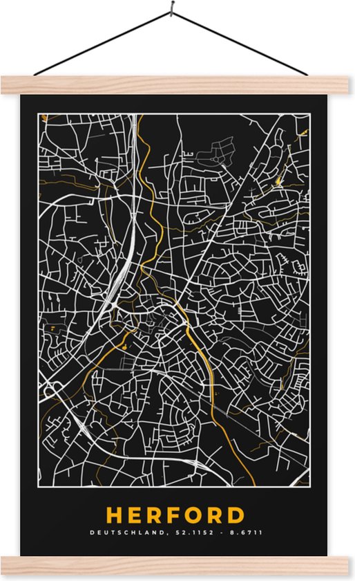 Posterhanger incl. Poster - Schoolplaat - Stadskaart – Kaart – Herford – Gold – Duitsland – Plattegrond - 40x60 cm - Blanke latten