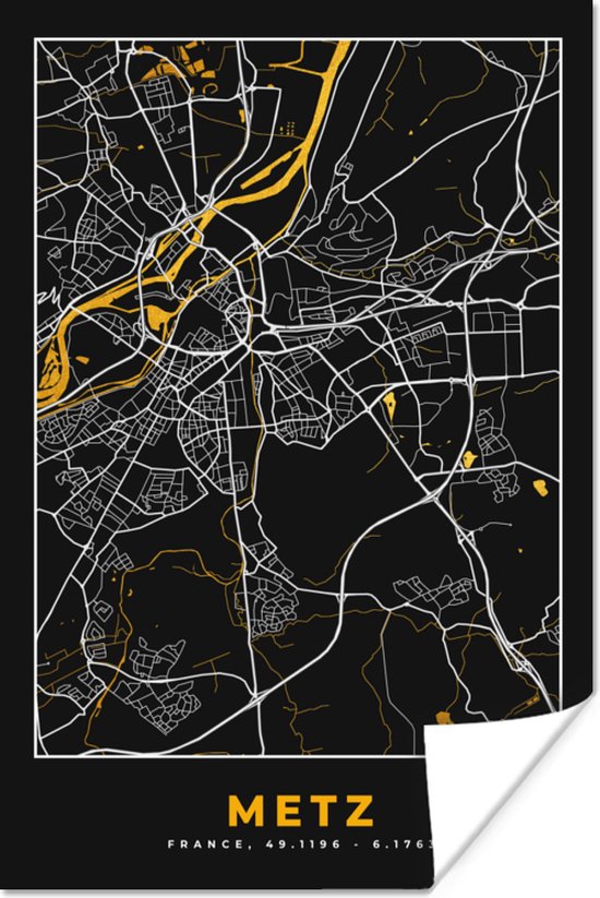 Poster Plattegrond - Metz - Stadskaart - Frankrijk - Kaart - 20x30 cm