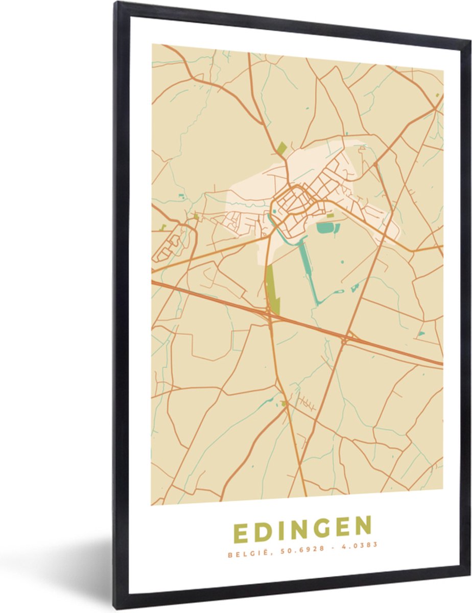 Fotolijst incl. Poster - Kaart - België - Plattegrond - Edingen ...