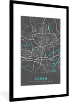 Fotolijst incl. Poster - Duitsland – Blauw – Lünen – Stadskaart – Kaart – Plattegrond - 60x90 cm - Posterlijst