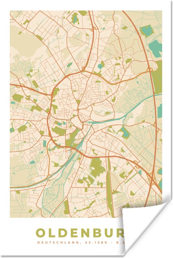 Poster Kaart - Oldenburg - Vintage - Plattegrond - Stadskaart - 60x90 ...