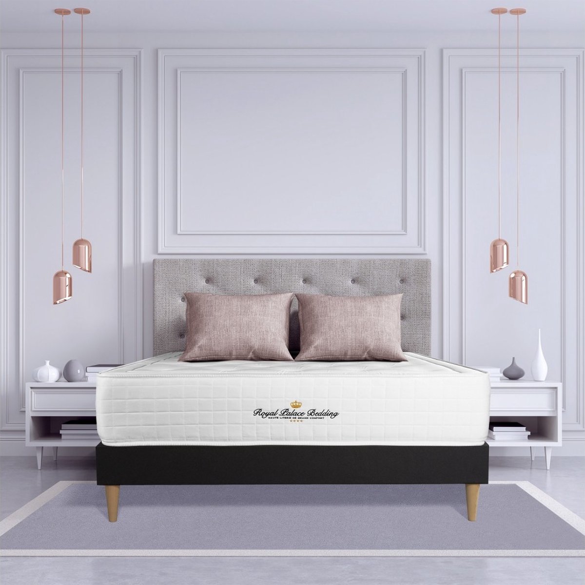 Complete boxspring met matras tweepersoons- Royal Palace Bedding Buckingham zwart - Traagschuim - 140 x 210 cm