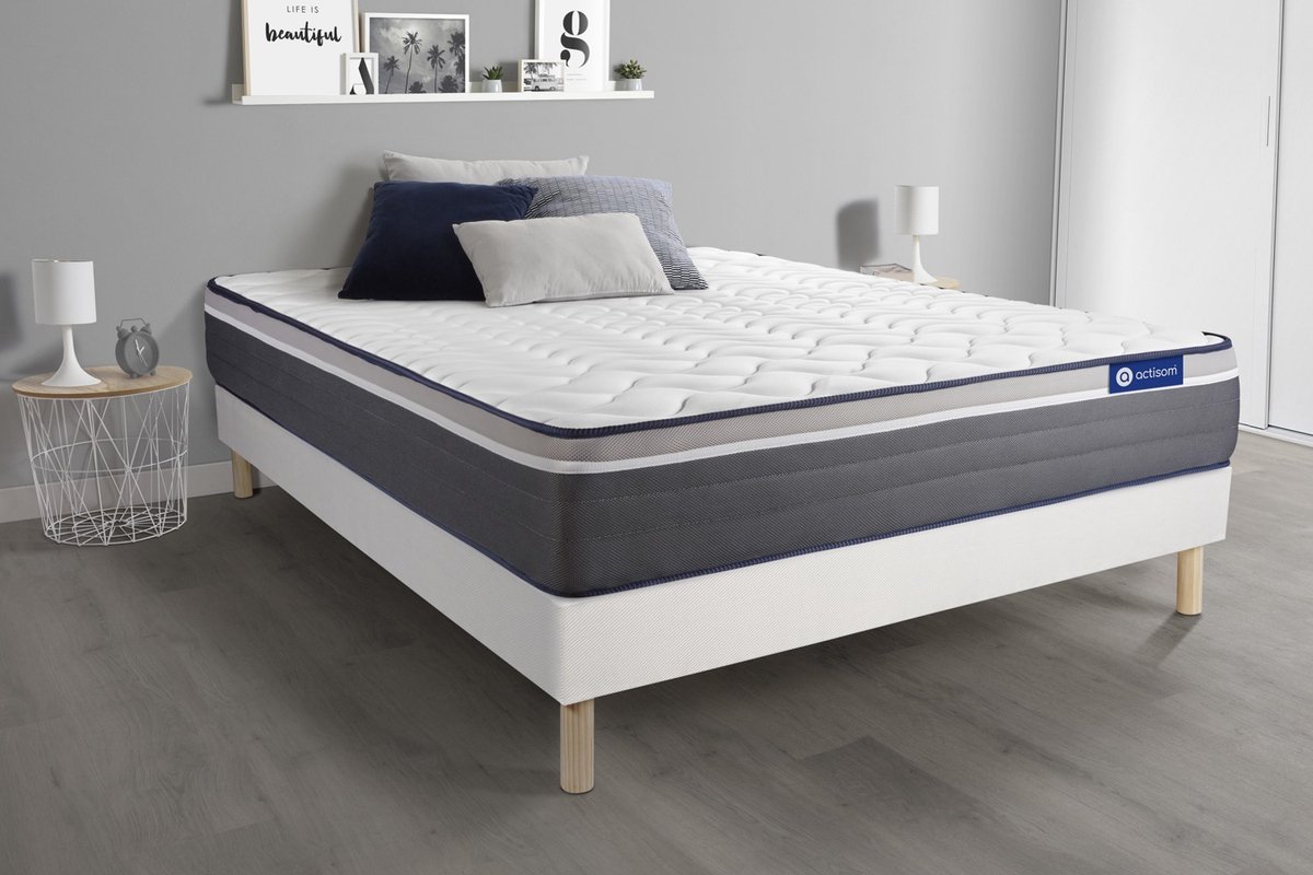 Complete boxspring met matras tweepersoons- Actisom Actimemo plus wit - Traagschuim - 120 x 220 cm