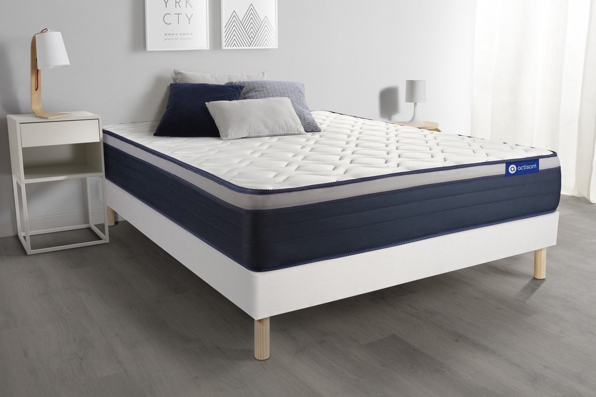Complete boxspring met matras tweepersoons- Actisom Actilatex max wit - Latex en traagschuim - 120 x 210 cm