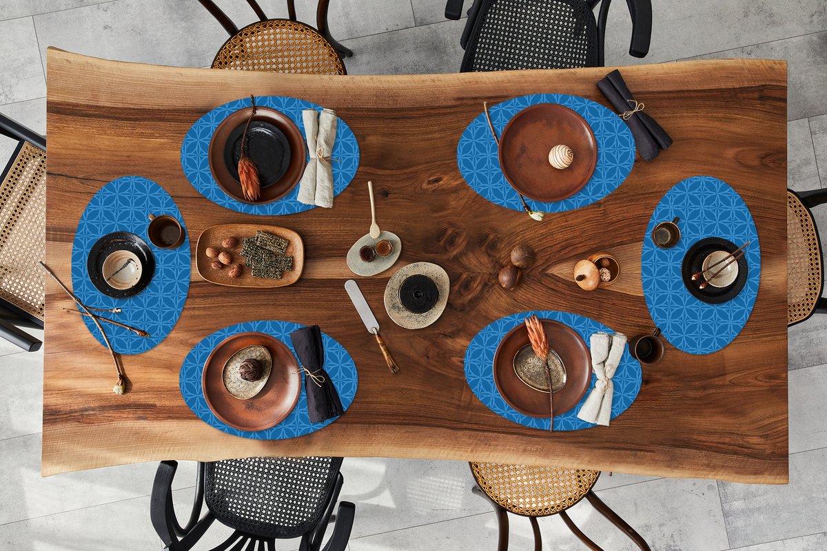 Placemats ovaal - Onderleggers - Ovale placemats - Kompas - Blauw - Patronen - 6 stuks