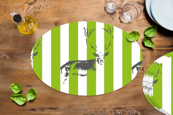 Napperons ovales - Sets de table - Sets de table ovales - Motif - Cerf - Rayures - 8 pièces