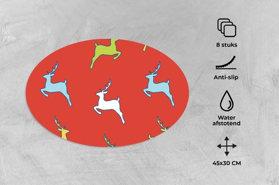 Napperons ovales - Sets de table - Sets de table ovales - Motif - Cerf - Rouge - 8 pièces