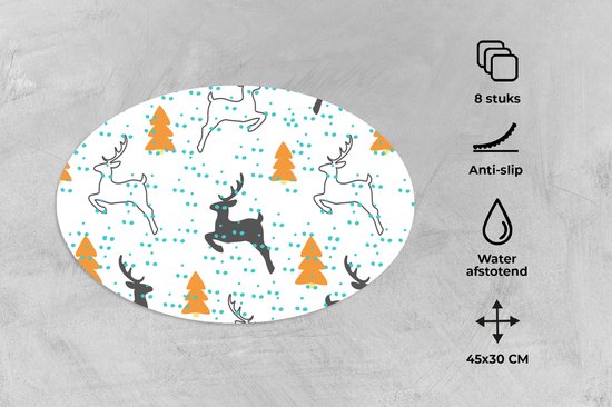 Napperons ovales - Sets de table - Sets de table ovales - Cerf - Motif - Arbre - 8 pièces