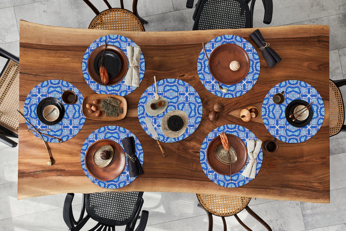 Ronde placemats - Onderlegger - Placemats rond - Mozaïek - Blauw - Design - 8 stuks