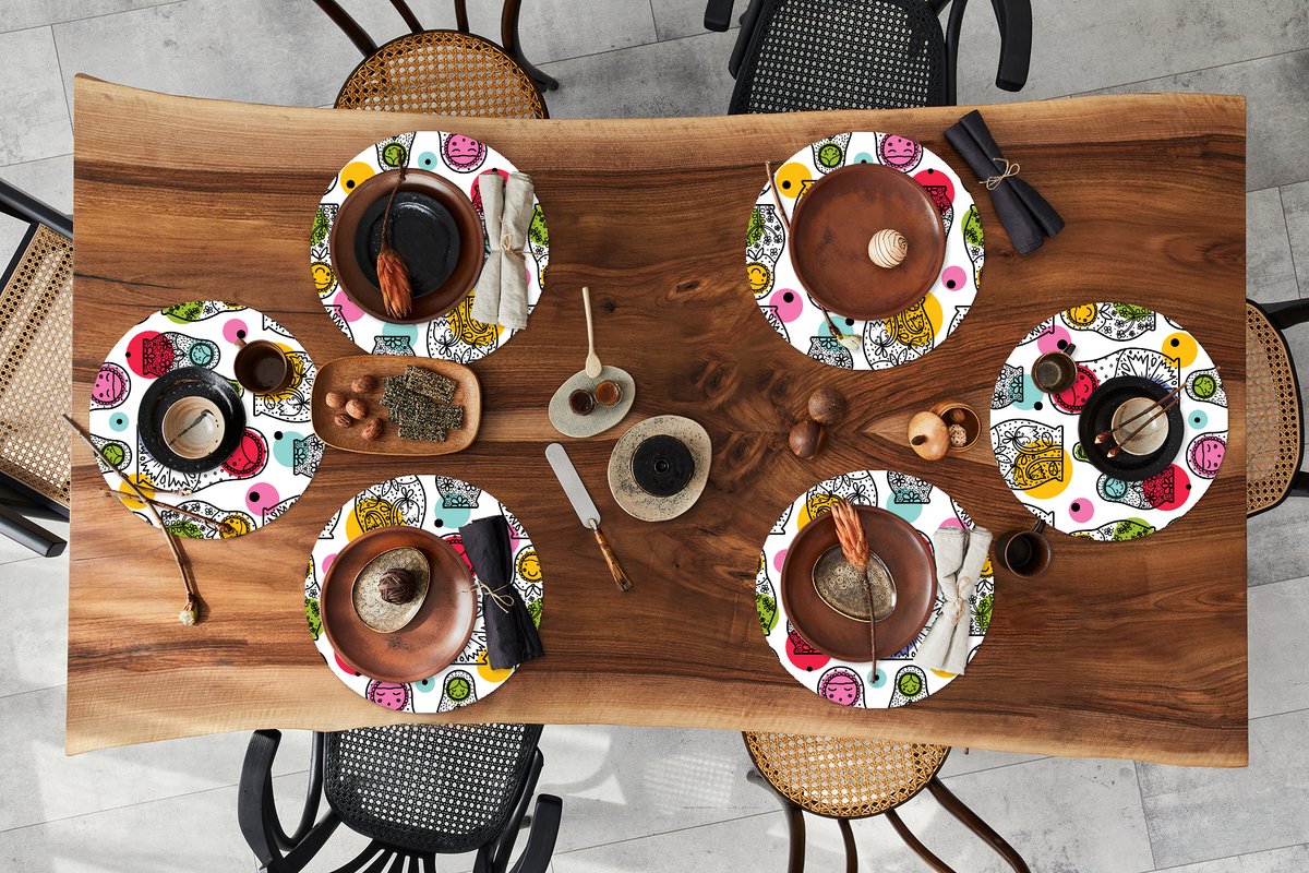 Ronde placemats - Onderlegger - Placemats rond - Matroesjka - Patronen - Baby - 6 stuks